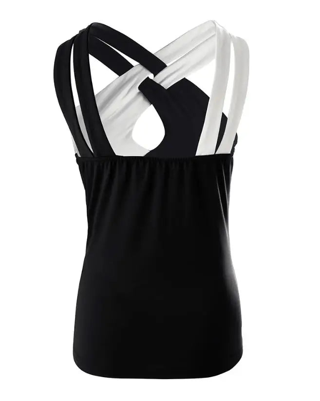 Fashion 2023 Casual Summer Sexy Sleeveless Colorblock Crisscross Halter Skinny Tank Top Female Clothes T-Shirts Pullover Tops