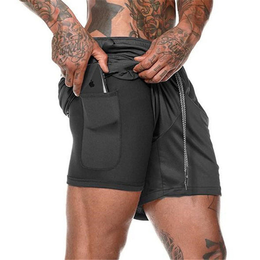 Men's Quick-dry Running Shorts With Pocket Spandex Undershort